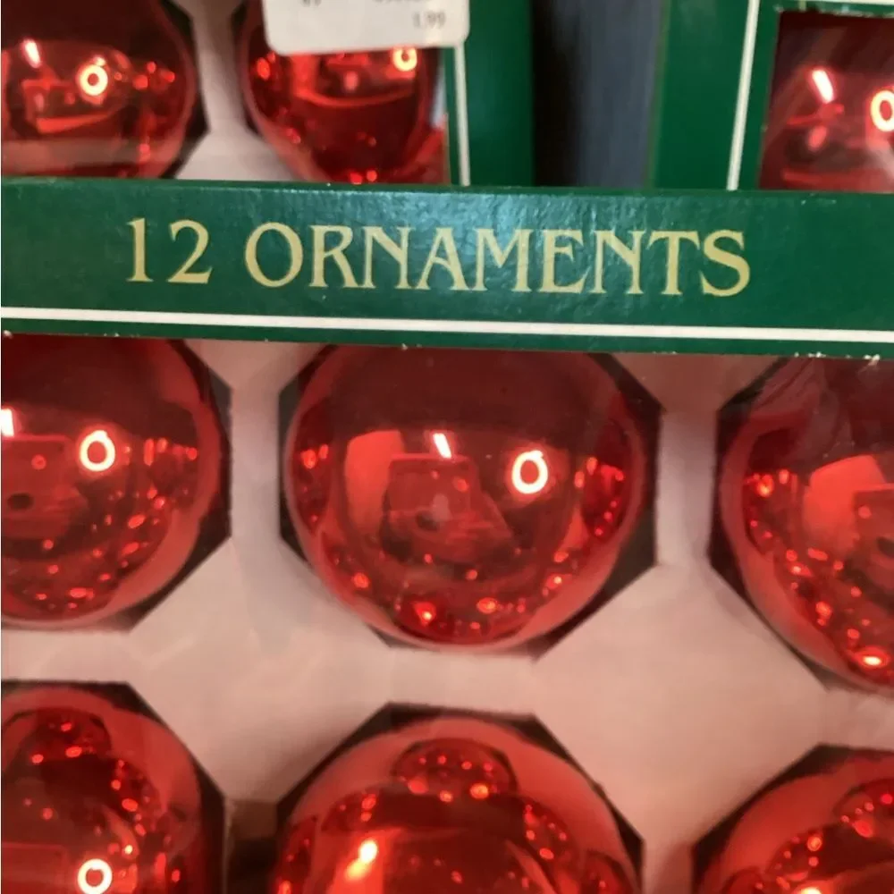 Vintage Shiny Red Glass Christmas Ornament Boxed Sets (36 Balls) Rauch Made USA